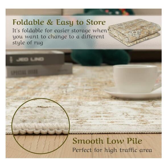 5'x7' Machine Washable Non Slip Stain Resistant, Beige Brown - Picture 4 of 8